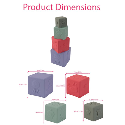 4PCS Silicone Stacking Cups Montessori Toy Square Nesting Bath Toy For Baby Early Education Sensory Development Teether Toy