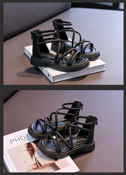 Girls' Roman Shoes 2025 New Fashionable Baby Shoes, Middle and High Top, Little Girls' Open toed Soft soled Princess Sandals