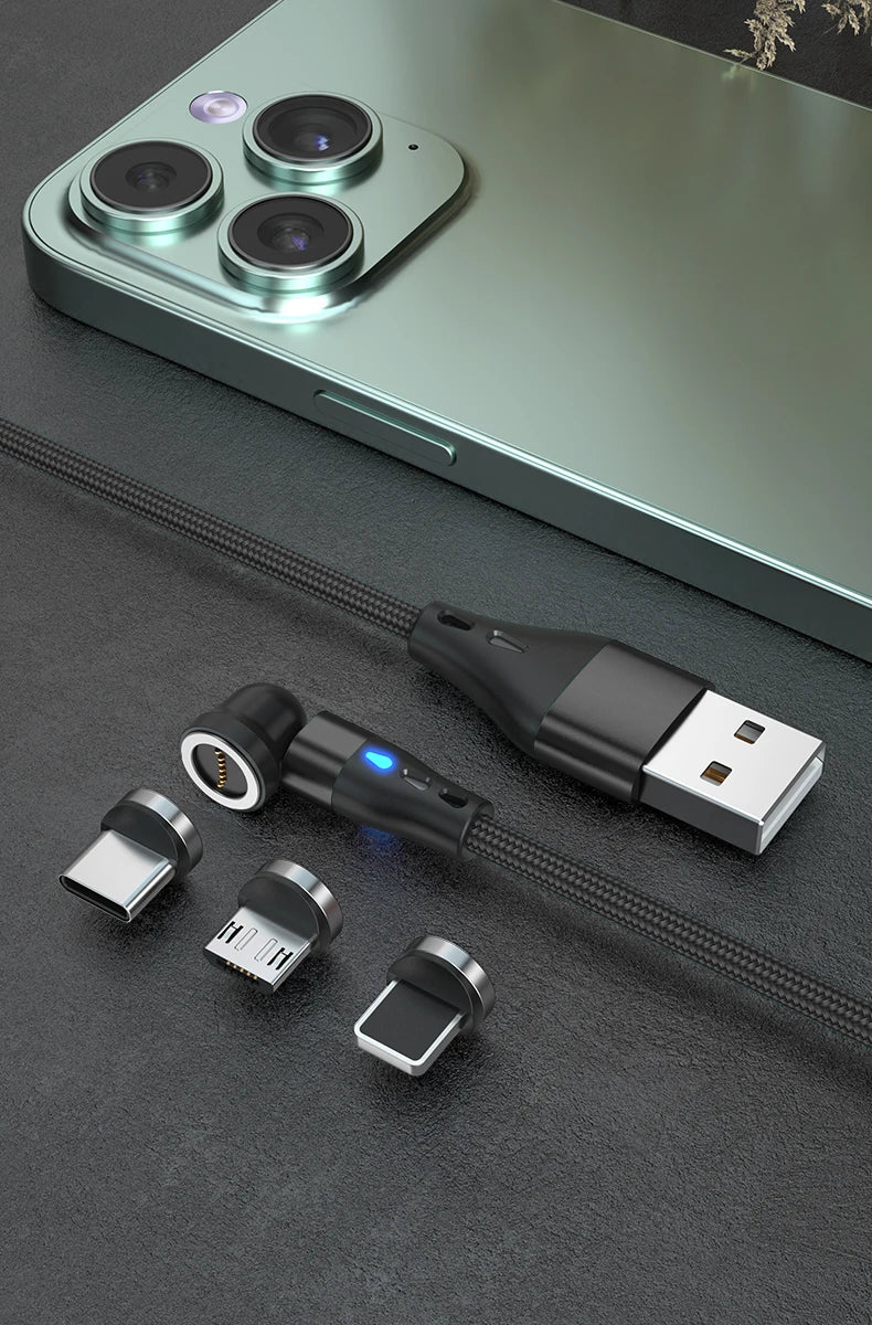 AUFU 5A Magnetic Cable 540 Rotate Fast Charging Magnetic USB Type C Cable For iPhone 14 Samsung Xiaomi Realme Mobile Phone Cable