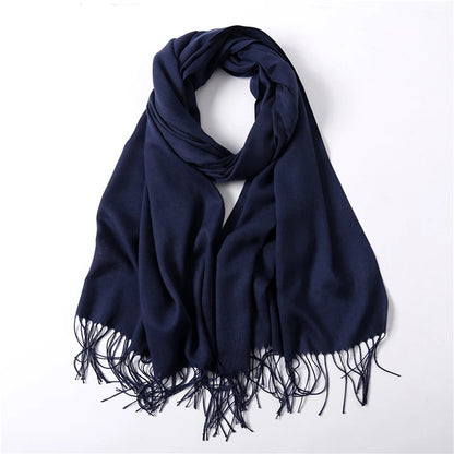 Écharpe tendance pour femme, couleur unie, hijab d'hiver, pompons, long châle, style cachemire, pashmina, bandana