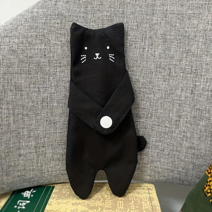 Canvas Cartoon Cat Coin Purse Zipper Closure Anti Loss Zippered Mini Wallet Snap Button Decorative Small Change Pouch Daily Use