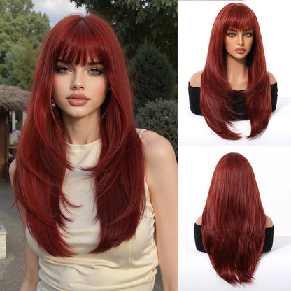 Perruques synthétiques longues blondes EASIHAIR pour femmes, cheveux naturels lisses et dégradés avec frange, résistantes à la chaleur, pour un usage quotidien