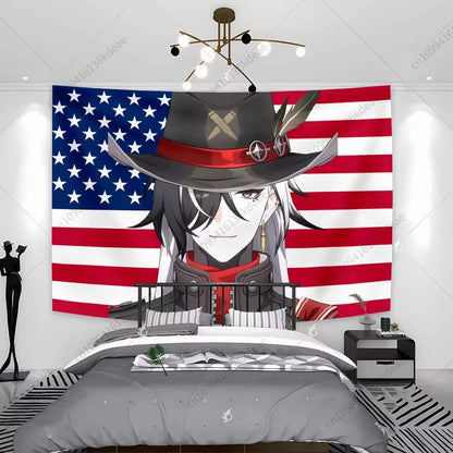 Tapisserie Anime unique Boothill Drapeau américain Honkai Star Rail Chambre Dessin animé Fond Tissu Fête Bannière Chambre Décoration de la maison