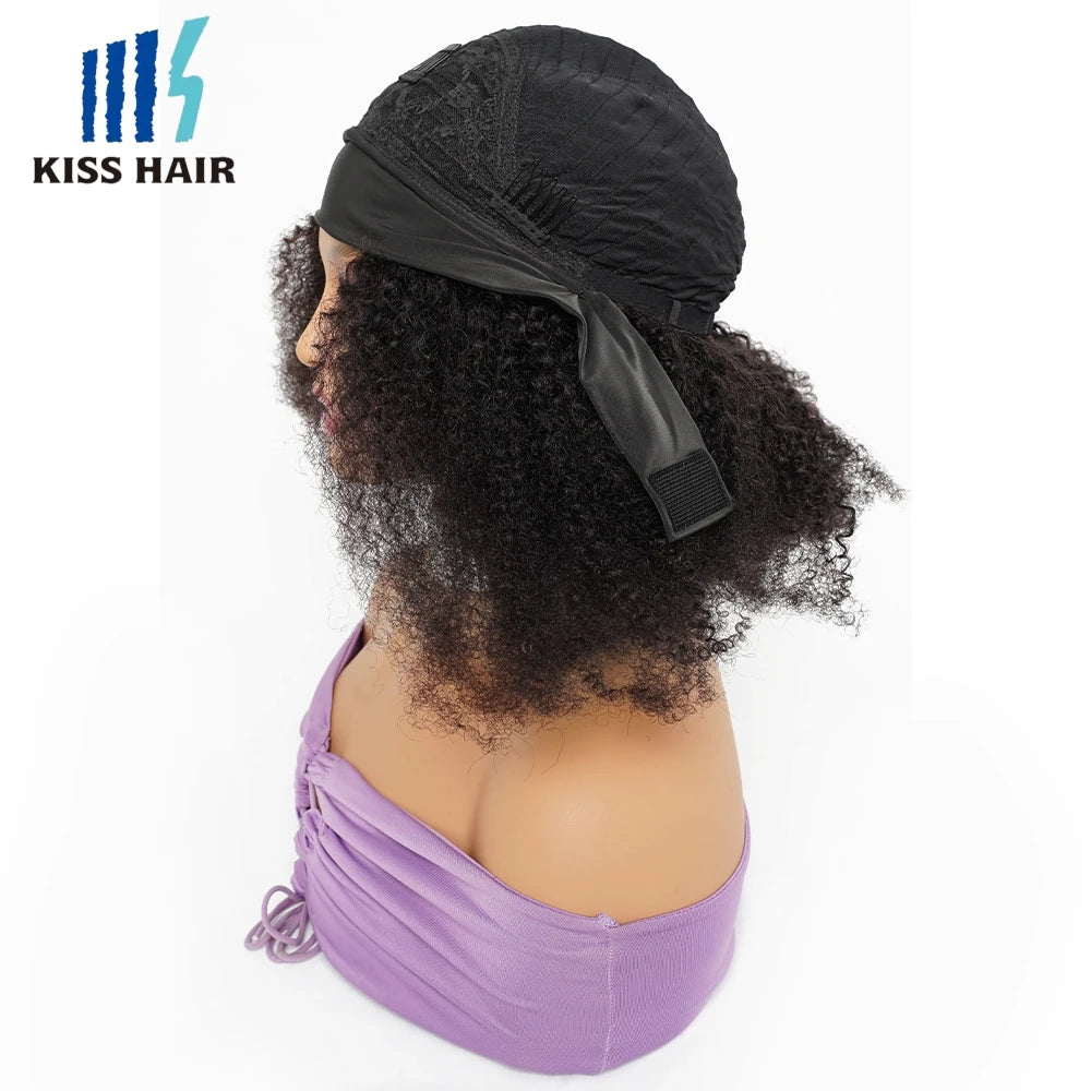 250% High Density Headband Wig Afro Kinky Curly Brazilian Human Hair Wigs Scarf Wigs Full Machine Made Wigs For Women
