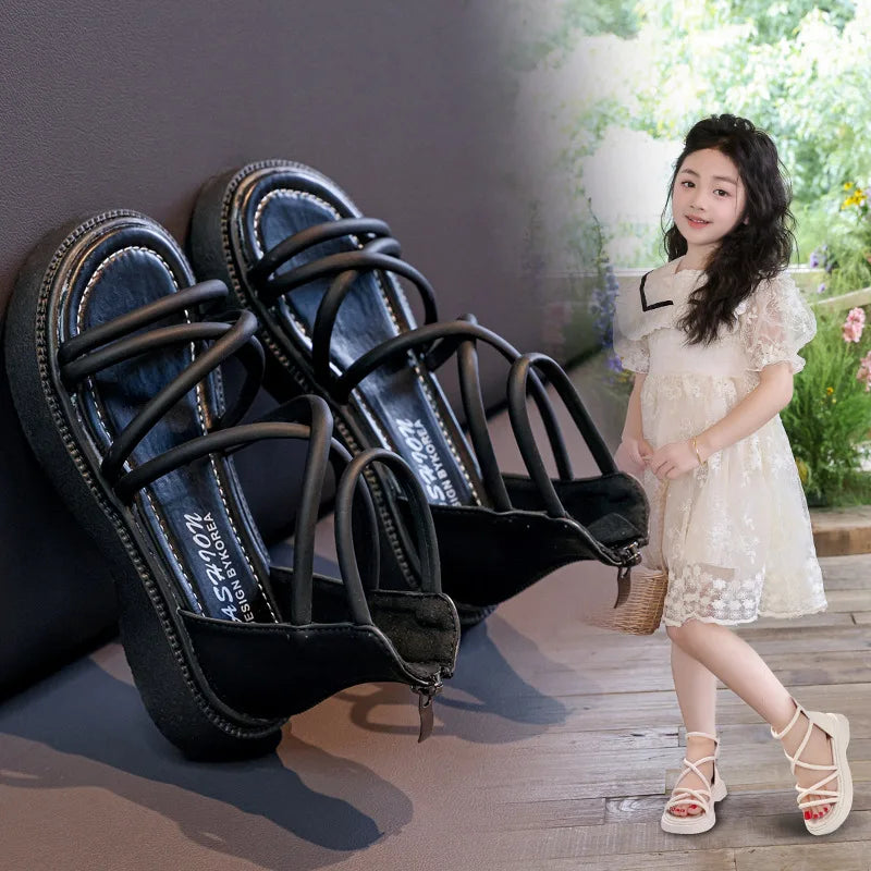 Girls' Roman Shoes 2025 New Fashionable Baby Shoes, Middle and High Top, Little Girls' Open toed Soft soled Princess Sandals