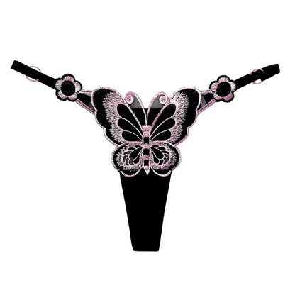 Butterfly Embroidery Thongs G Strings Sexy Underwear Women's Thong Transparent Mesh Panties Adjustable Low Waist Briefs Lingerie