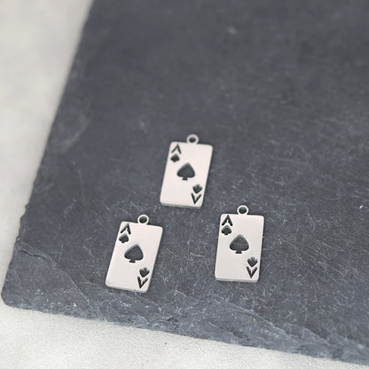 Lot de 3 breloques en acier inoxydable en forme de carte à jouer, As de cœur, pour la fabrication de bijoux, de boucles d'oreilles, de colliers et d'accessoires