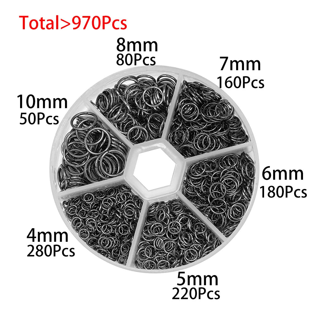 Lot de 1 370 anneaux ouverts en métal mixte, connecteurs pour fabrication de bijoux, colliers, bracelets, fournitures