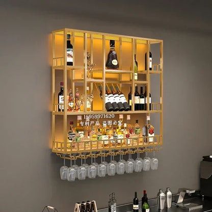 Customized: bar counter wine cabinet against the wall, hanging shelves, industrial style bar, wrought iron display stand,