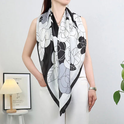 ELAIFRUIHAO Foulard en soie florale pour femme, hijab, bandana imprimé, grand format, carré, 110 cm, en satin