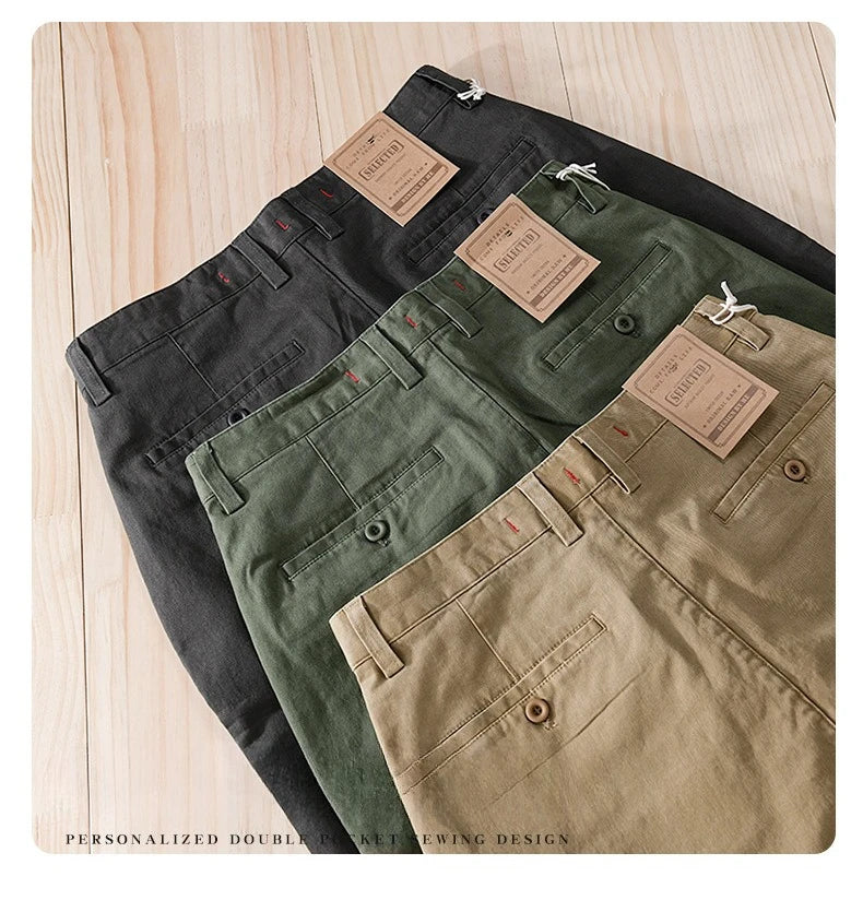 2025 Summer New Casual Cargo Cotton Shorts for Men Clothing Straight Big Pockets Solid Color Summer Pants FY7701
