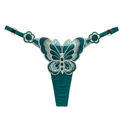 Butterfly Embroidery Thongs G Strings Sexy Underwear Women's Thong Transparent Mesh Panties Adjustable Low Waist Briefs Lingerie