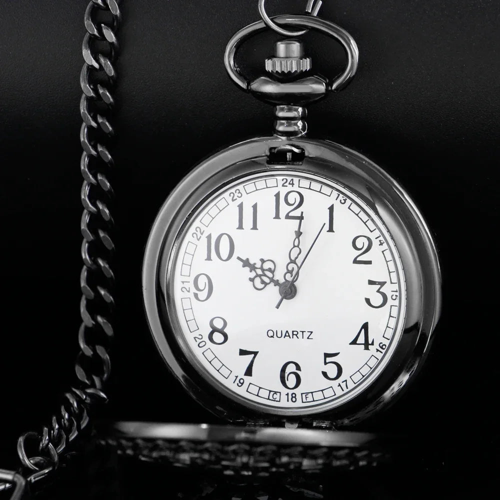 Black Thorn Heart Hollow Quartz Pocket Watch Classic Retro Necklace Pendant for Men Women Necklace Gifts Clock Relogio De Bolso