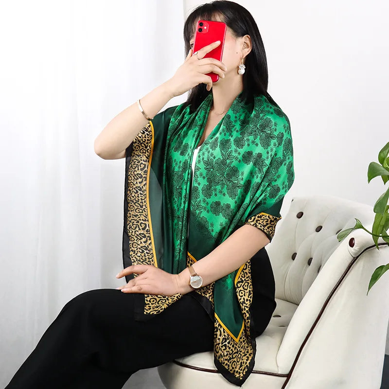 ELAIFRUIHAO Foulard en soie florale pour femme, hijab, bandana imprimé, grand format, carré, 110 cm, en satin