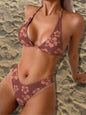 Push Up Bikini Set  For Women Flower Print Sleeveless Bra with Low Waist Briefs Bathing Suit