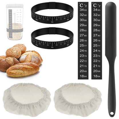 7Pcs Sourdough Starter Kit with Cloth Covers Temperature Date Marked Feeding Bands and Scraper for 3-4 In Jars Baking Supplies