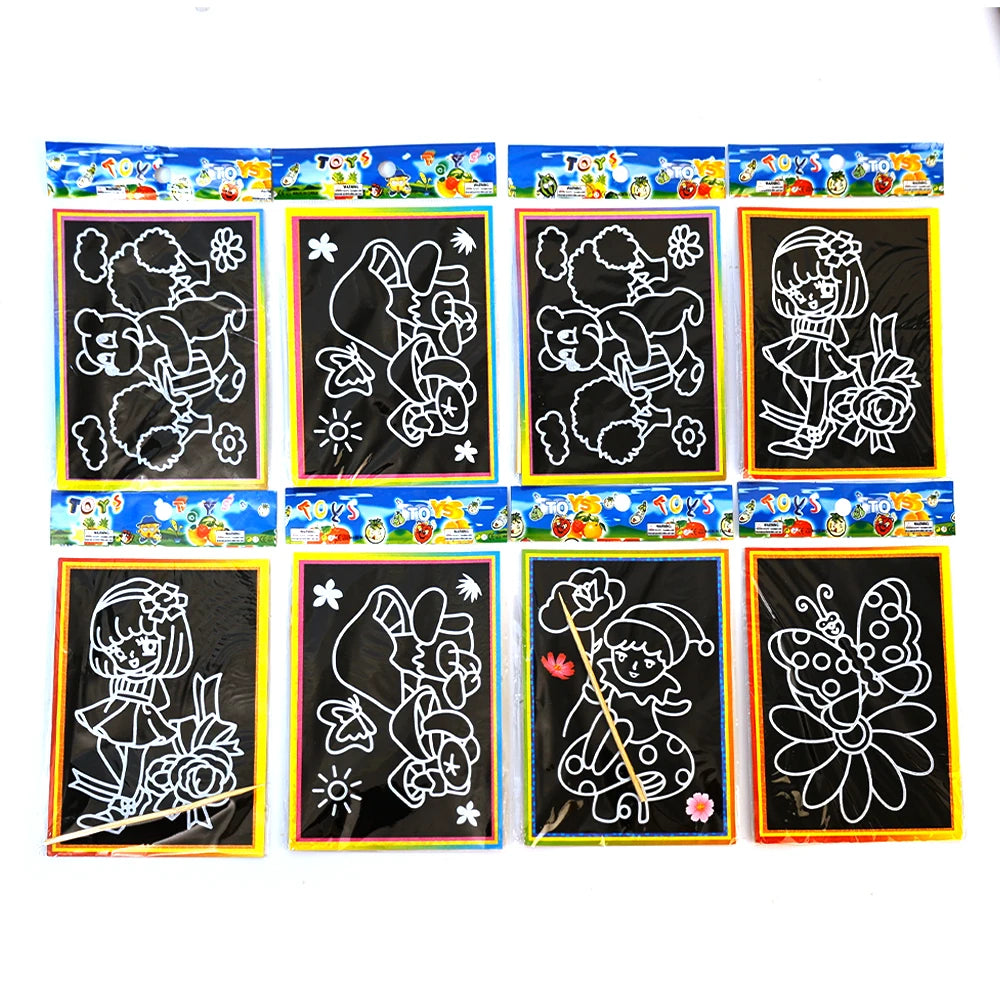 1-10pcs Dazzling Kids Scratch Drawing Set Pupil Puzzle Scratch Drawing Toys Kindergarten Early Education DIY Handmade Color Gift