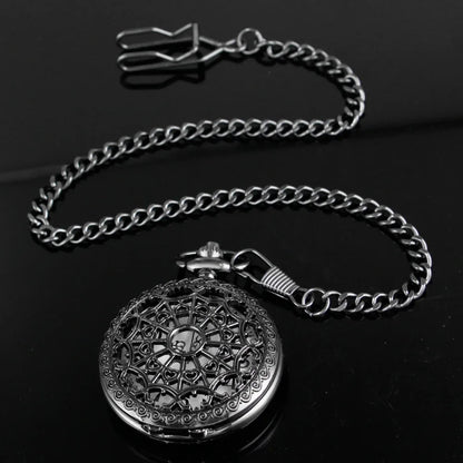 Black Thorn Heart Hollow Quartz Pocket Watch Classic Retro Necklace Pendant for Men Women Necklace Gifts Clock Relogio De Bolso
