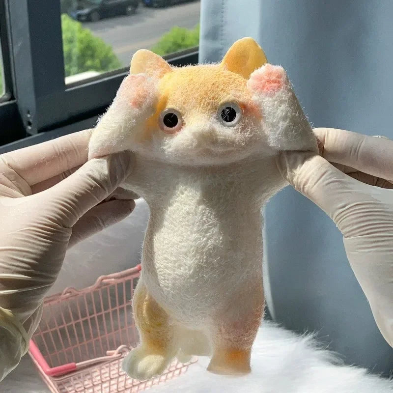 Squishy Cat Stress Relief Decor Taba Shocked Kitten Fidget Doll Soft Squeeze Plush for Pet Lovers, Home Office Decor Relax Gift