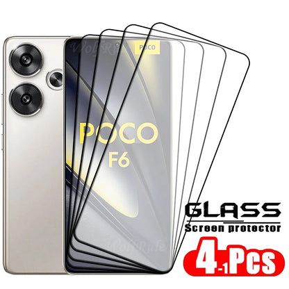 4pcs For Poco F6 Glass Poco F6 Tempered Glass Full Cover Glue Protective Film 9H HD Screen Protector Xiaomi Poco F6 PocoF6 F 6
