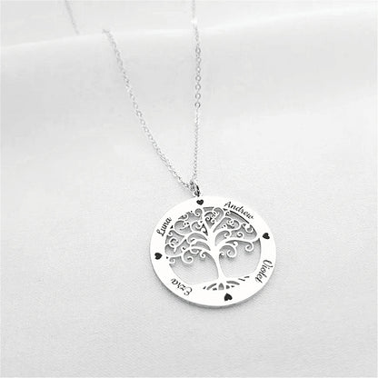 Custom Family Names Necklace Stainless Steel Personalized Name Pendant Tree Of Life 1-5 Names Birthstone For Women Birthday Gift