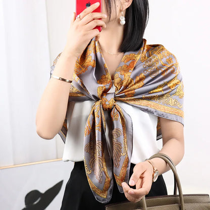 ELAIFRUIHAO Foulard en soie florale pour femme, hijab, bandana imprimé, grand format, carré, 110 cm, en satin