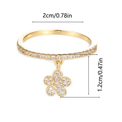 Fashion Gracefully Synthetic Zirconia Women's Ring with Delicate Five-Leaf Flower Pendant