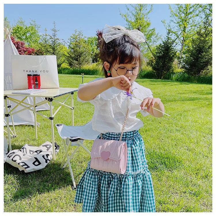 Fashion Heart Baby Girls Small Shoulder Bags Kids Coin Purse Accessories Handbags Lovely Children's Mini Square Messenger Bag