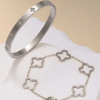 1 Set Fashion Light Luxury Stainless Steel Four Leaf Flower Bracelet, Suitable for Women Daily and Party Wear Gift for Friends