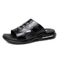 Chaussures d'été pour hommes, sandales en cuir véritable, imprimé crocodile, pantoufles décontractées, tongs à coussin d'air, chaussures de plage cool