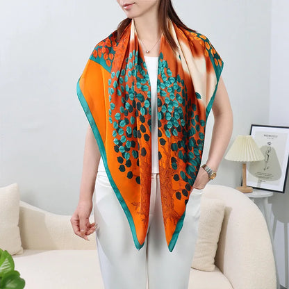 ELAIFRUIHAO Foulard en soie florale pour femme, hijab, bandana imprimé, grand format, carré, 110 cm, en satin