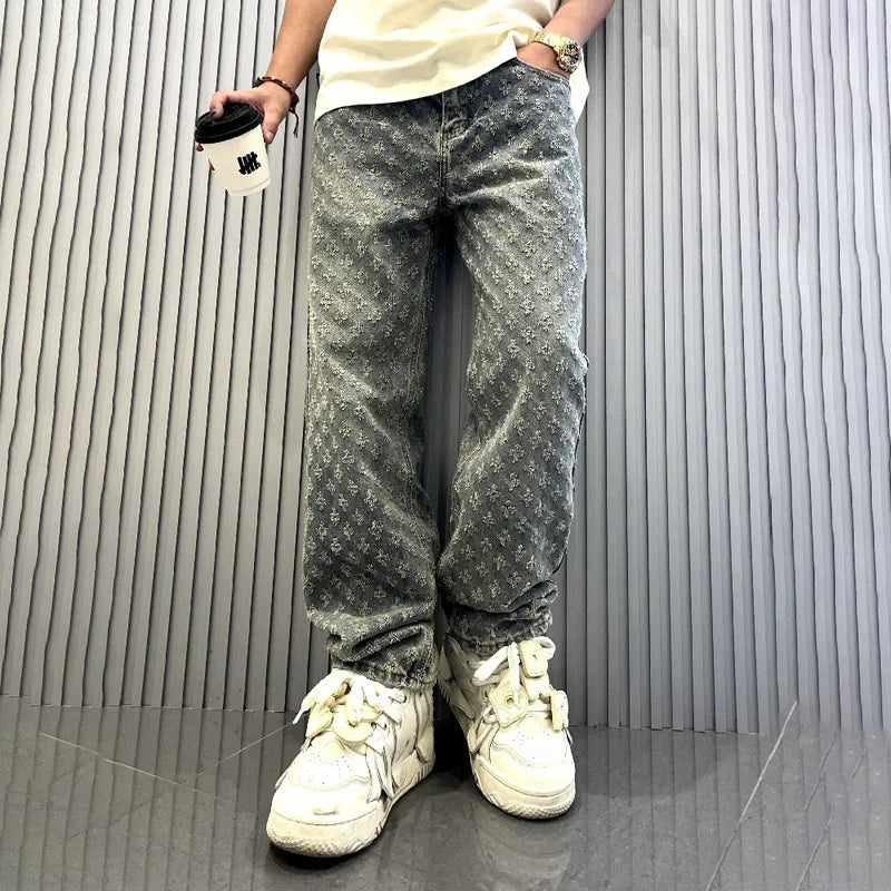 Ccowboy Shorts Men's Summer Workwear Pants Loose Straight Leg Mid Length Pants Elastic Waist American High Street Trendy Shorts