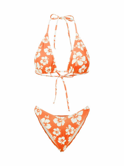Push Up Bikini Set  For Women Flower Print Sleeveless Bra with Low Waist Briefs Bathing Suit