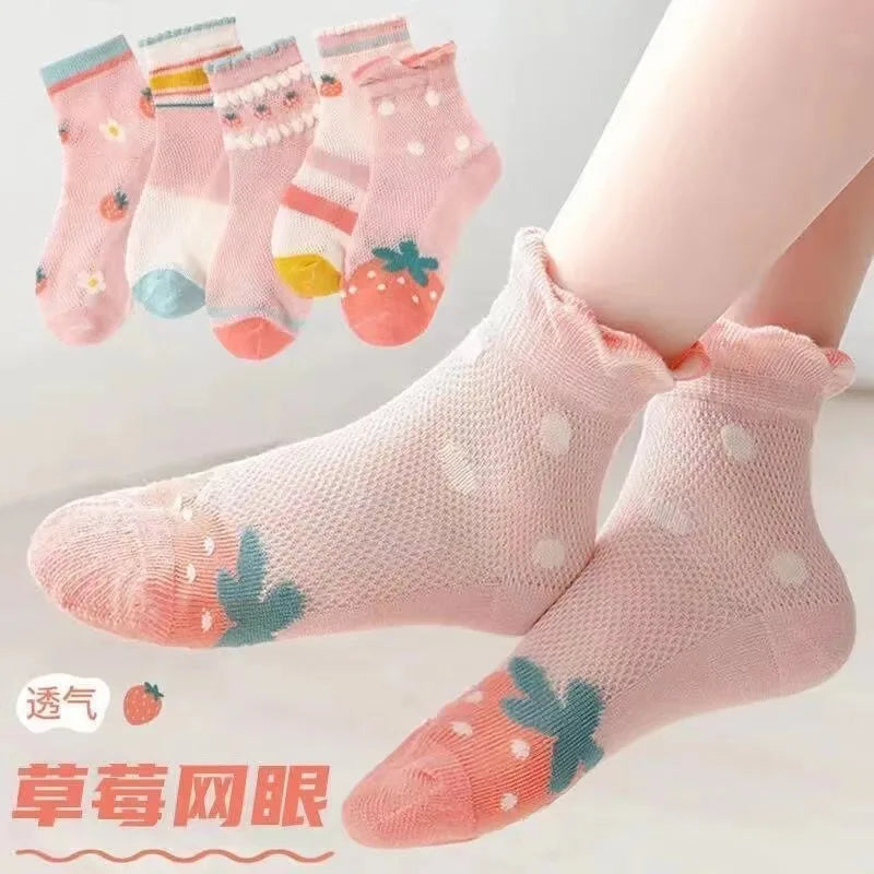 5 Pairs/Lot Kids Soft Cotton Socks Korean Love Heart Flower Print Baby Girl Socks Autumn Winter Warm Children Middle Tube Socks