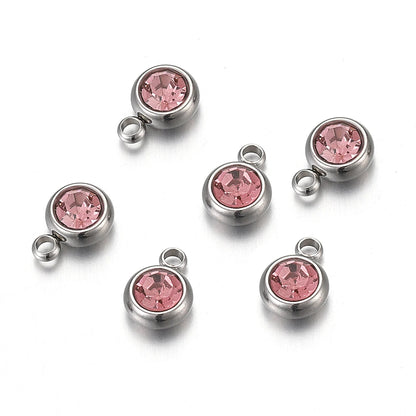 Lot de 20 breloques en acier inoxydable avec strass transparents et cristaux transparents pour la fabrication de bijoux, colliers, bracelets et autres accessoires.