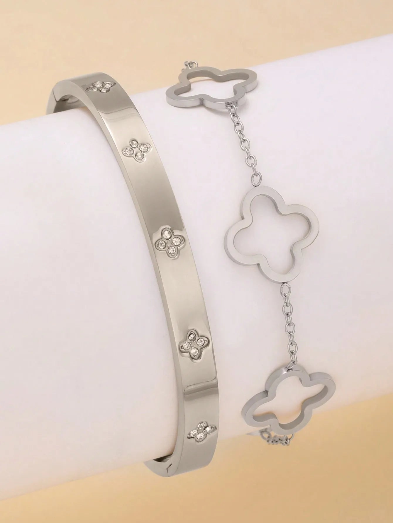 1 Set Fashion Light Luxury Stainless Steel Four Leaf Flower Bracelet, Suitable for Women Daily and Party Wear Gift for Friends