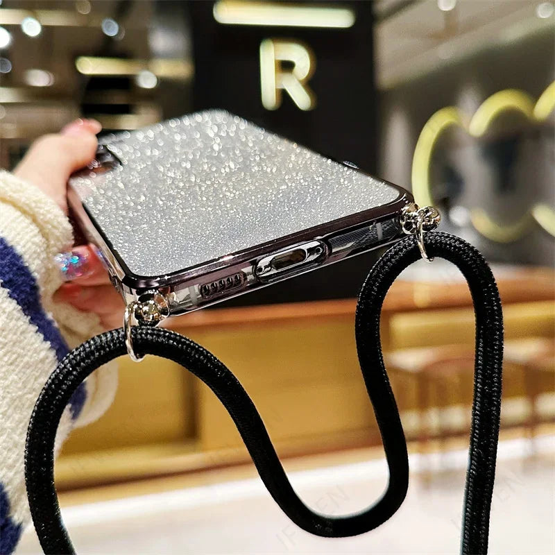 Crossbody Lanyard Glitter Case For Samsung Galaxy A15 A05 A14 A54 A34 A24 A04 A04S A04E A53 A13 A55 A35 A03 A03S Soft TPU Cover