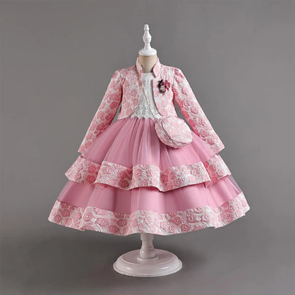 New Girls' Dress Two Piece Set 3-10 Years Old Gorgeous Christmas Performance Dress Autumn Girls' Party Prom Dress