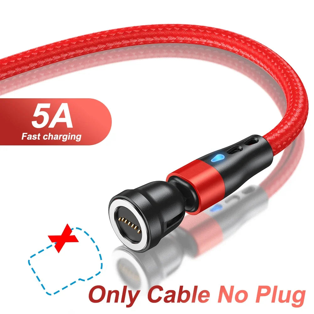 AUFU 5A Magnetic Cable 540 Rotate Fast Charging Magnetic USB Type C Cable For iPhone 14 Samsung Xiaomi Realme Mobile Phone Cable