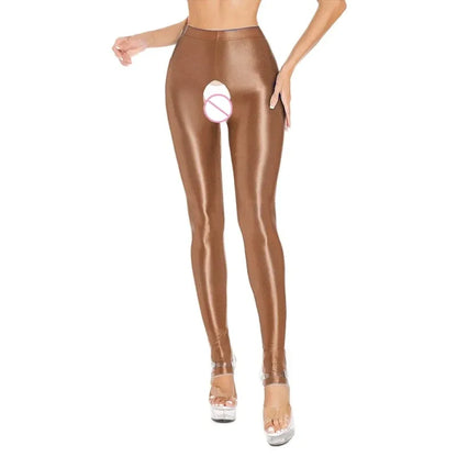 Glossy Shiny Stage Performance Leggings High Waist Fitness with Socks Skinny Yoga Trousers Women Clothing Stage Show