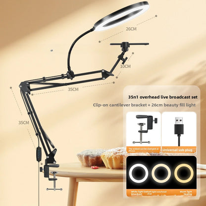 Phone Live Streaming Stand Desktop Multifunctional Overhead Shooting  Floor Tripod with Fill Light for Selfie and Video Shooting
