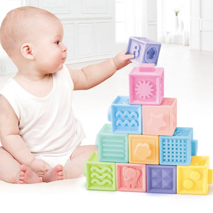 Baby Soft Rubber Cube Puzzle Montessori Toddlers Touch Early Education Squeeze Stacker Relief Gifts Kids Children Bath Toys