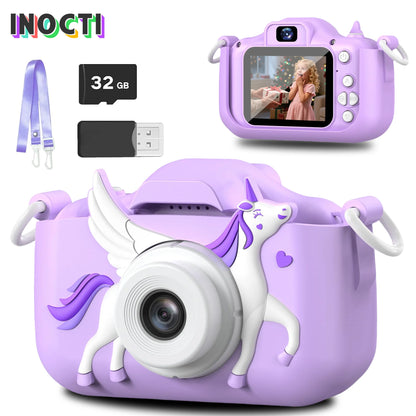 INOCTI Kids Digital Camera, Toddler Video Camera, 1080P HD Dual Lens, For 3-12 Year Old Girls Christmas Birthday Gifts Toys