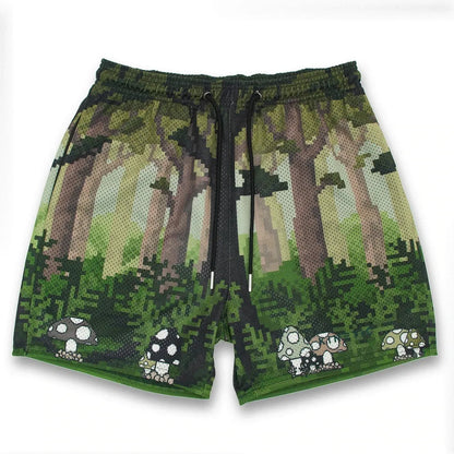 2024Summer New Digital Printing American Sports Casual Shorts Mesh Breathable and Loose Men's Short Shorts