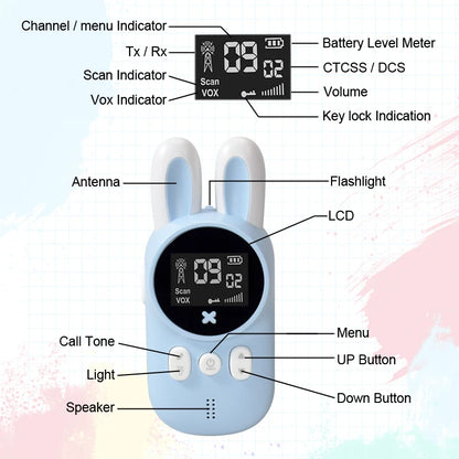 Children's walkie talkie portable handheld children's mini toy 3-KM range wireless lanyard walkie talkie holiday gift