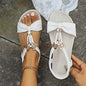 Rhinestone Sandals Women's Summer 2024 New Bohemian Diamond Flat All-match Flat Heel Open Toe Plus Size Holiday Shoes