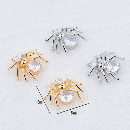 Breloques araignées plaquées or véritable 14 carats et zircone, 15 x 13 mm, fournitures de fabrication de bijoux, accessoires de bricolage