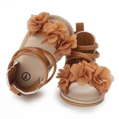 Girls' Sandals 2025 Summer New Children's Flower Princess Shoes Medium Large Children's Soft Bottom High Butt Roman Shoes
