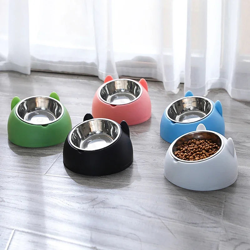 Stainless Steel Cats Food Bowls Non-slip Crash Pets Bowls Lovely Inclined Kitten Puppy Food Drinking Water Feeder Premium Design