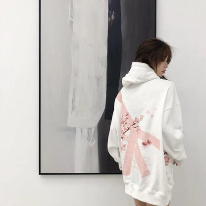 Streetwear Y2K Harajuku Cute Cherry Blossom Graphic Print Oversized Hoodie Gothic Casual Pullover Sweatshirt Men Women Clothing
